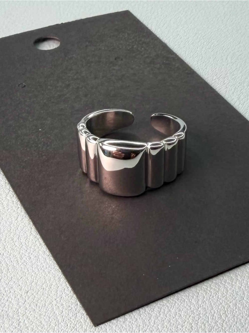 Polished Silver-Tone Men's Open Cuff Ring